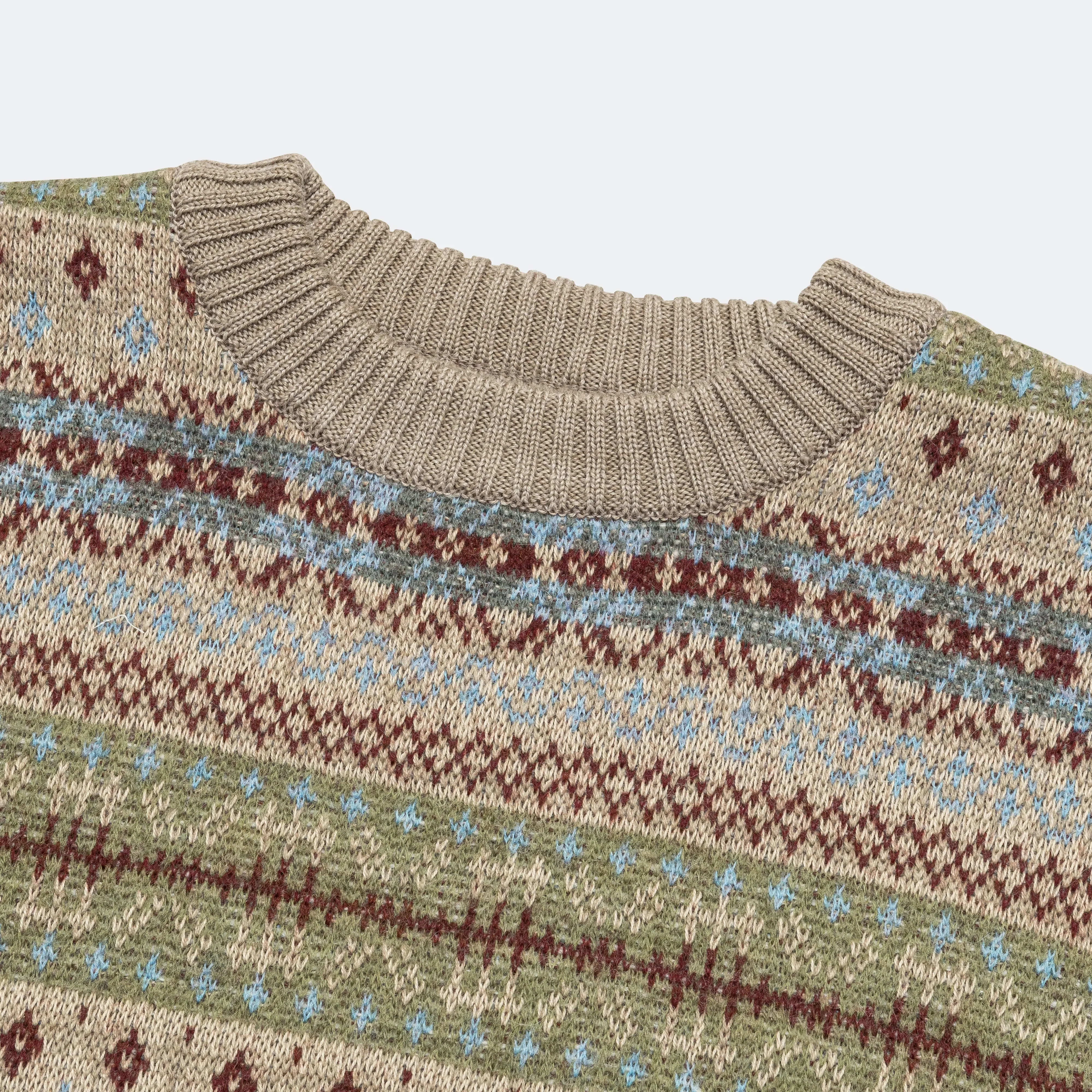 7G Wool FairIsle BONE Crew Sweater - Sax