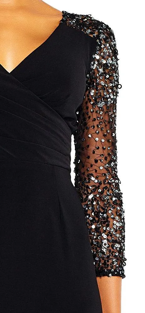 Adrianna Papell - AP1E201493 Sequined Pleated V-neck Sheath Dress