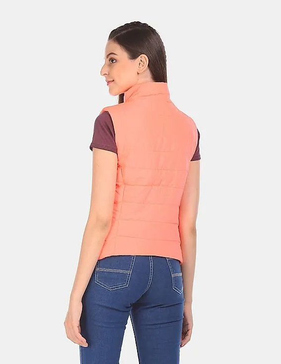 Aeropostale Women Coral High Neck Gilet Jacket