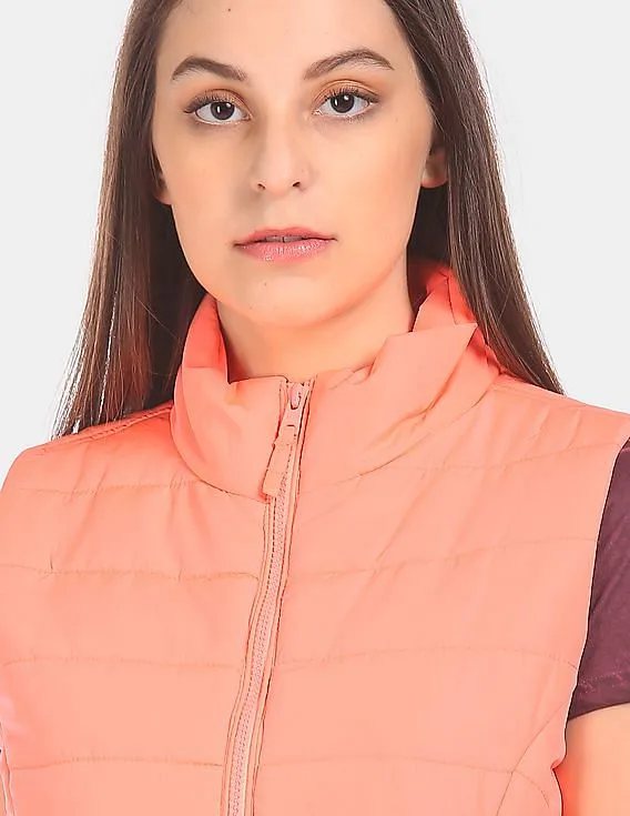 Aeropostale Women Coral High Neck Gilet Jacket