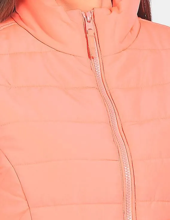 Aeropostale Women Coral High Neck Gilet Jacket