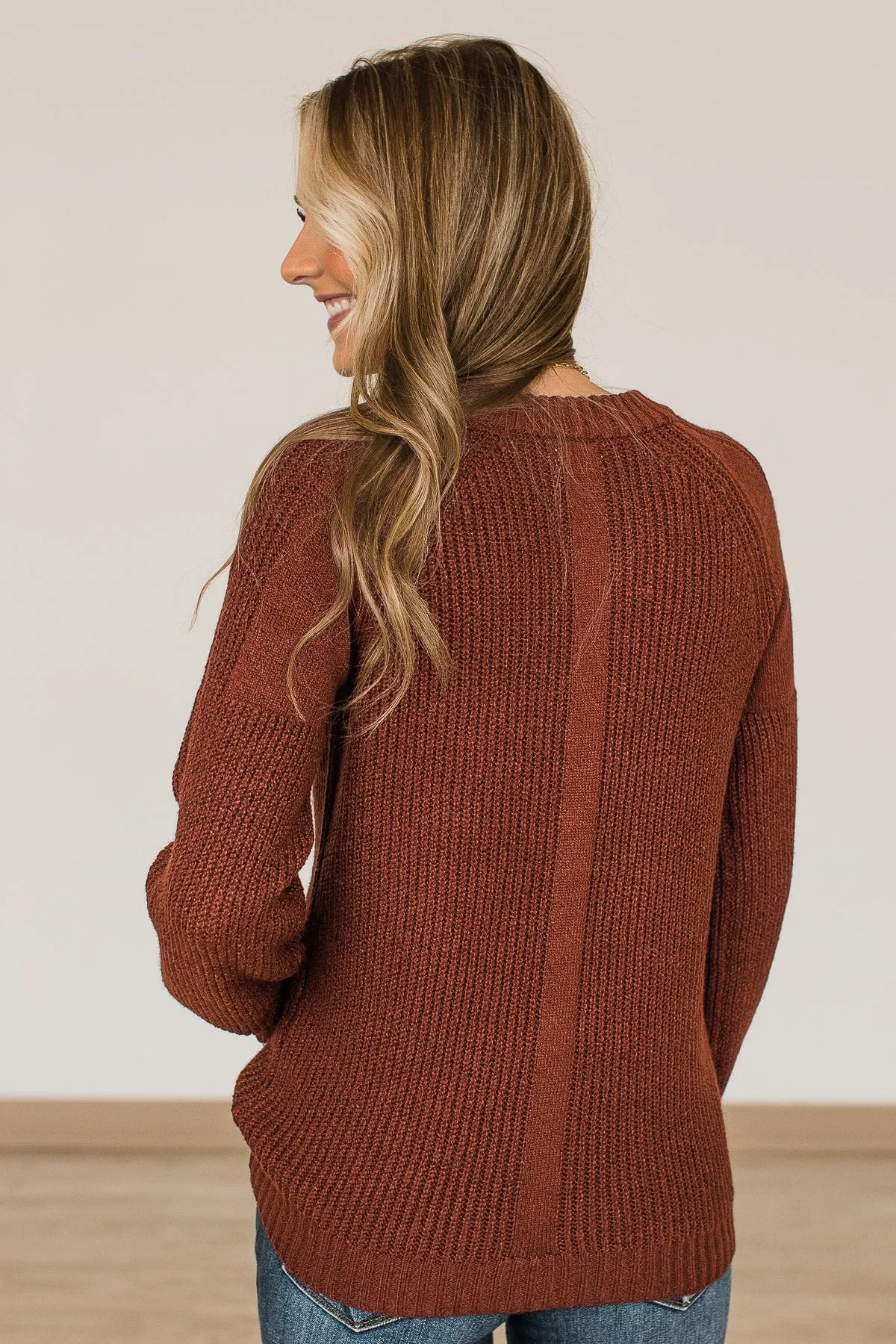 Against All Odds Knit Sweater- Dark Brick