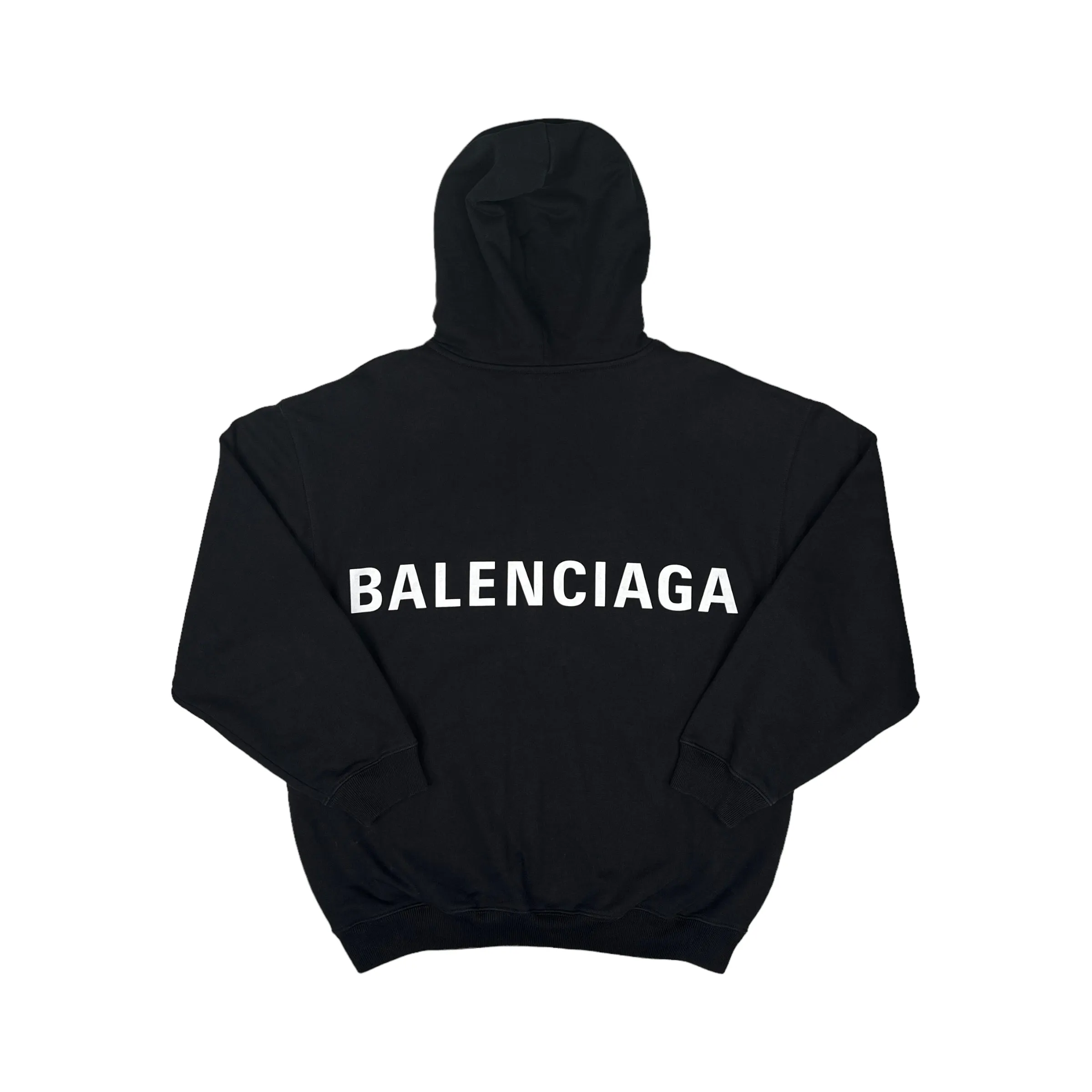 BALENCIAGA BACK LOGO PRINT HOODIE - BLACK (S)