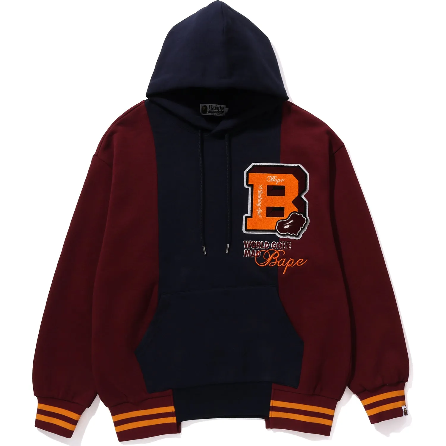 BAPE BADGES COLOR BLOCKING PULLOVER HOODIE MENS