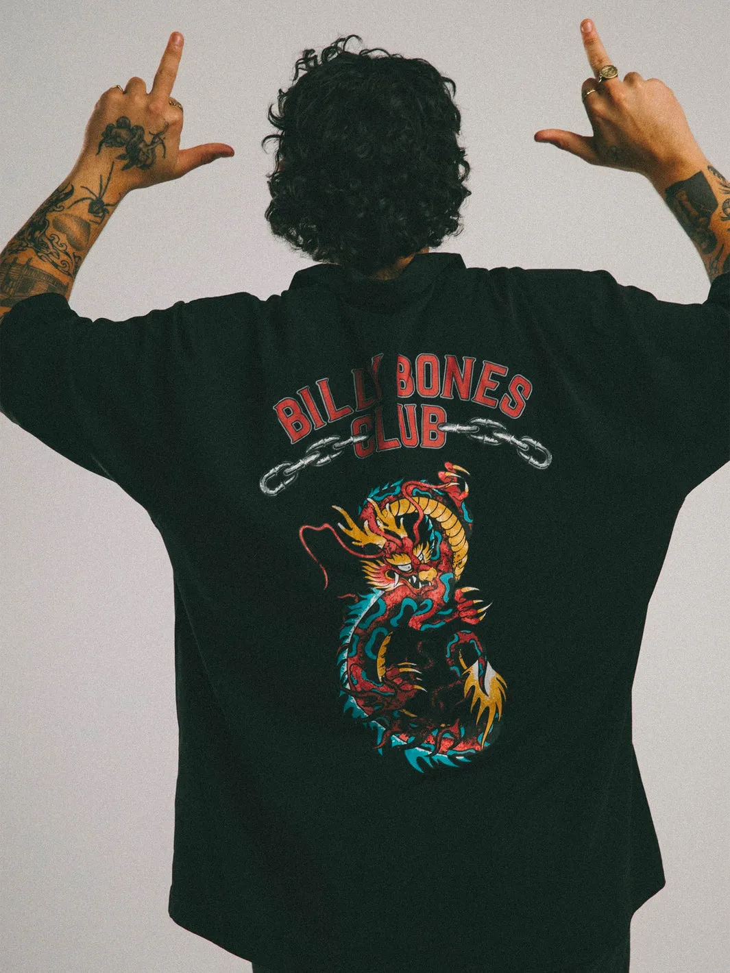 BILLY BONES CLUB DRAGON BOWLO SHIRT - BLACK