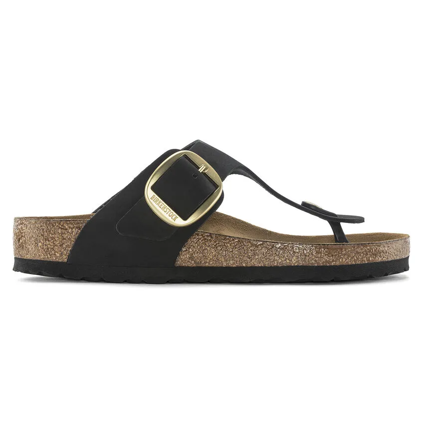 Birkenstock Women’s Gizeh Big Buckle Slip On Sandals-Black Nubuck Leather