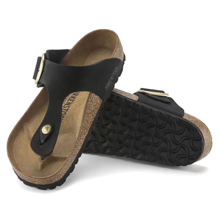 Birkenstock Women’s Gizeh Big Buckle Slip On Sandals-Black Nubuck Leather