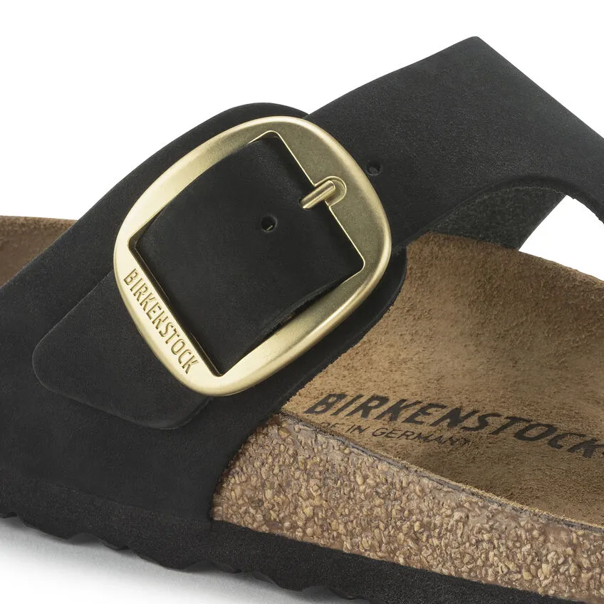 Birkenstock Women’s Gizeh Big Buckle Slip On Sandals-Black Nubuck Leather