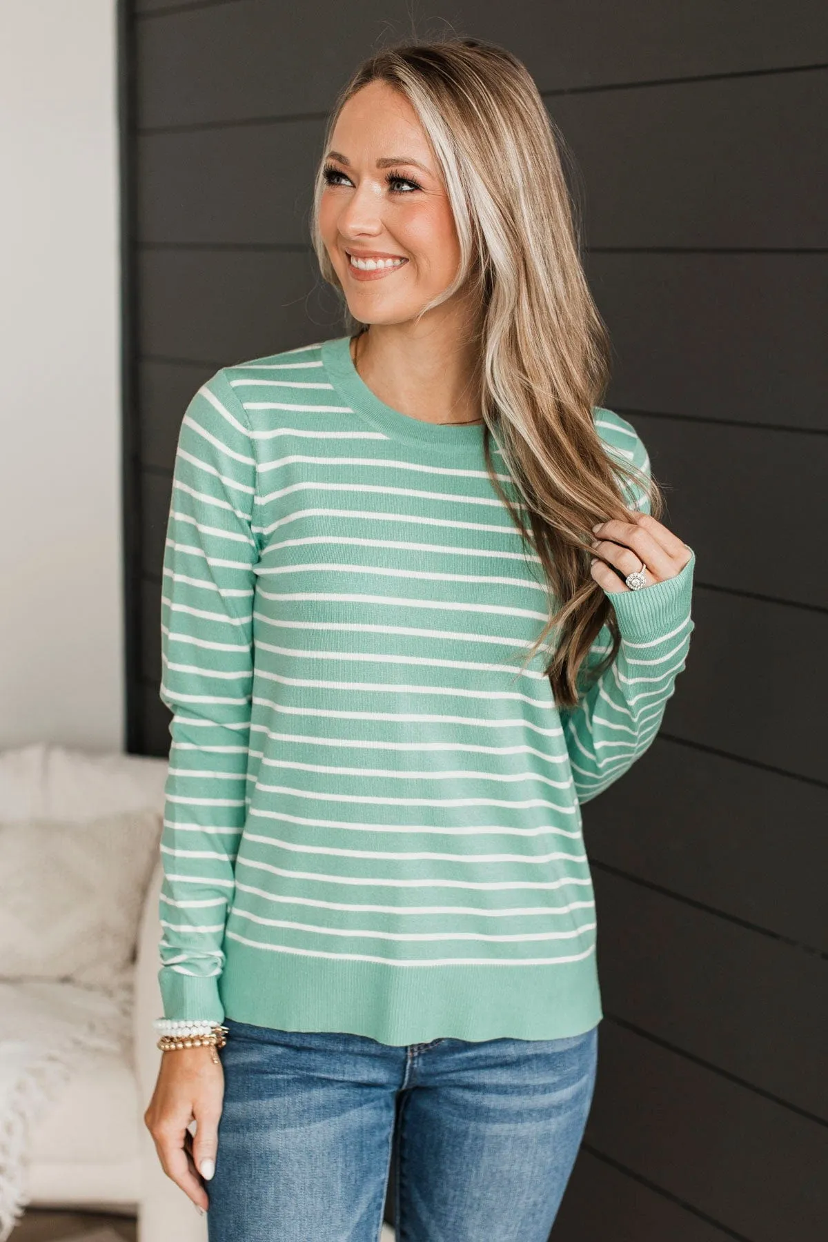 Brings You Back Striped Sweater- Mint & Ivory