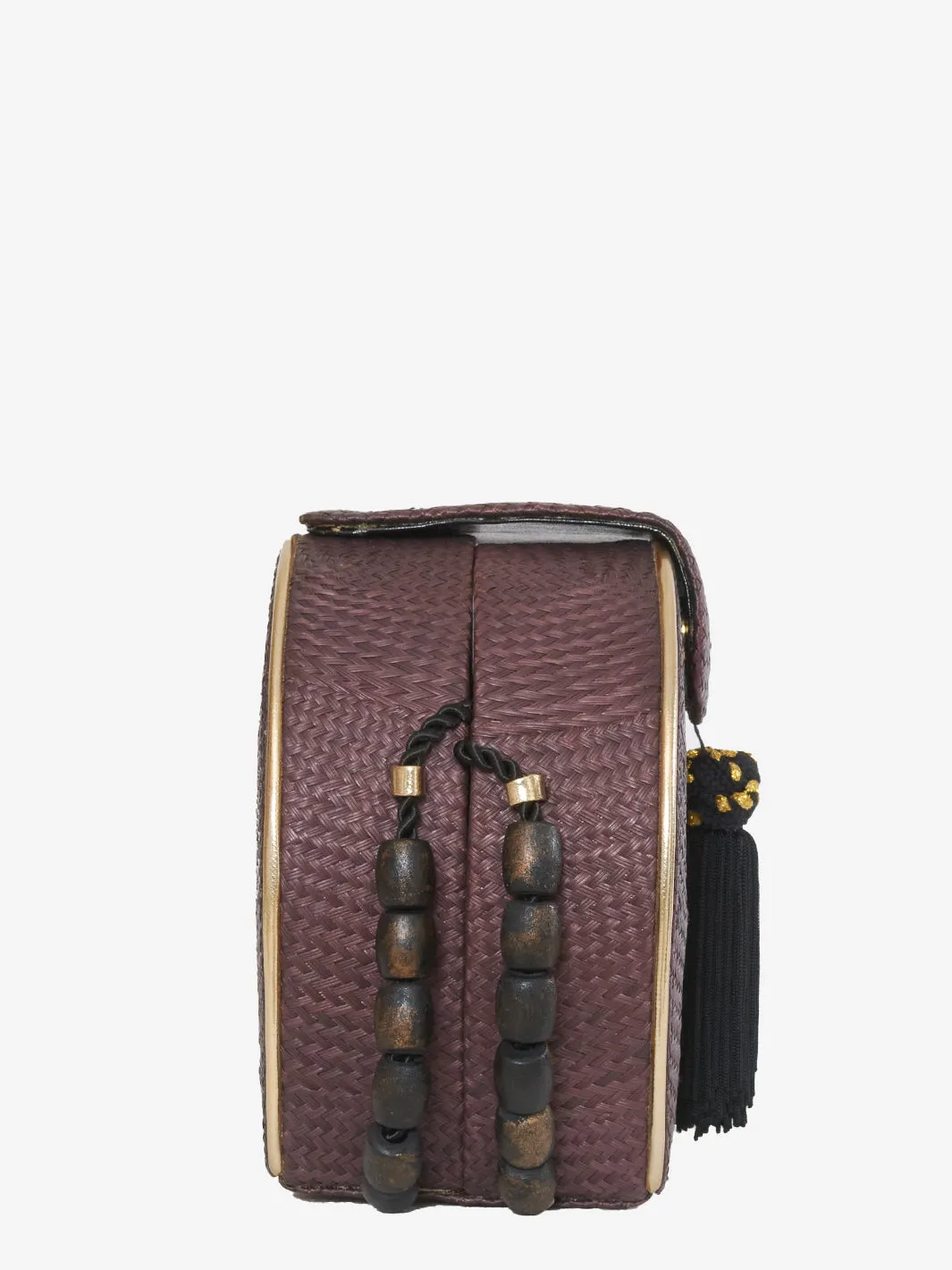 Brown woven wicker shoulder bag