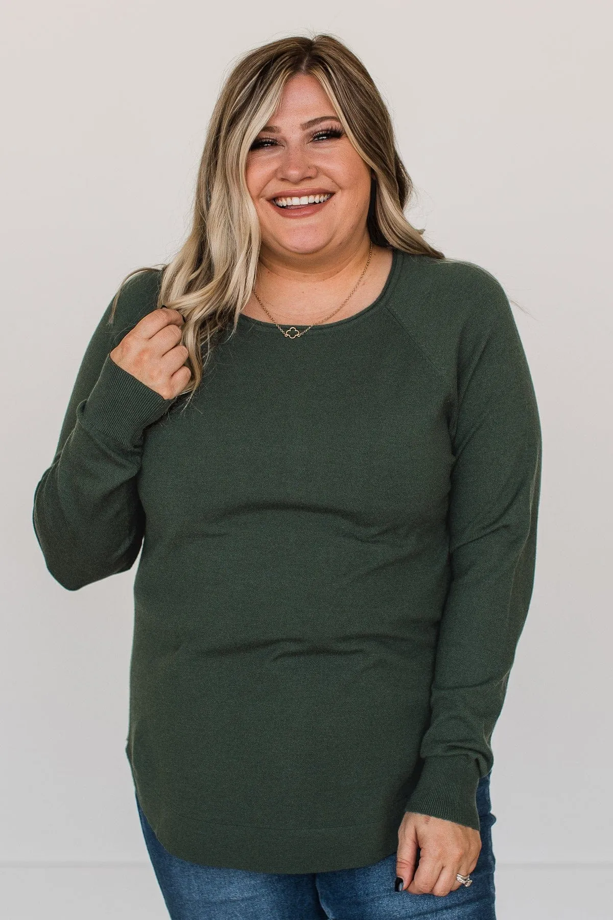 Butter Me Up Knit Sweater- Forest Green