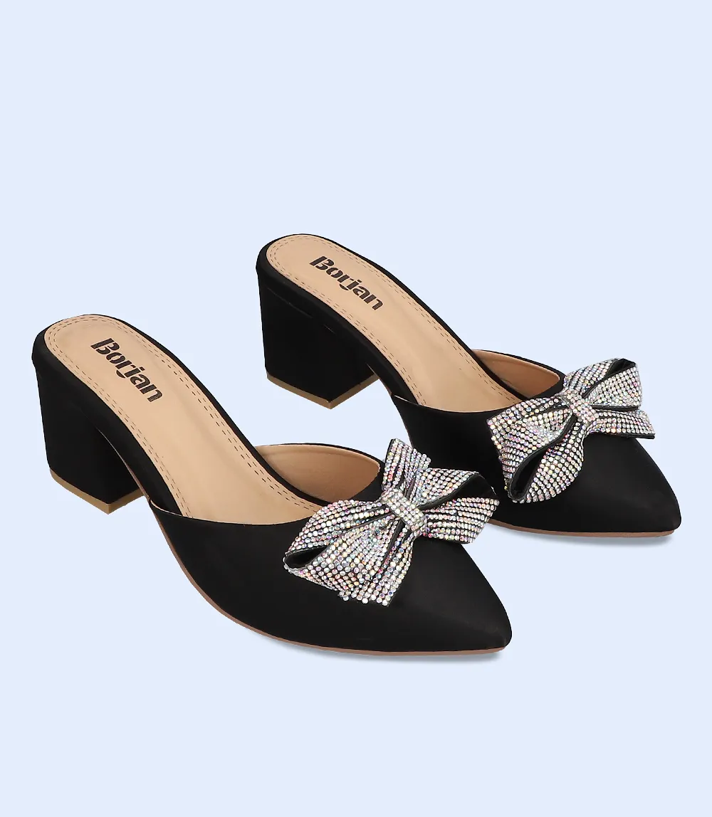 BW9533-BLACK/SILV-Women Formal Mules