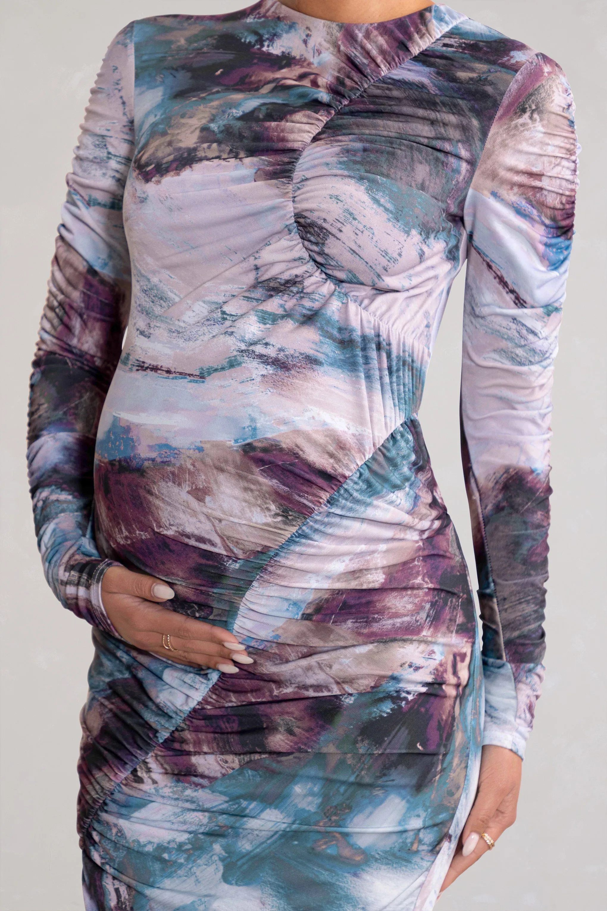 Cait | Multi Print Bodycon Maternity Midi Dress