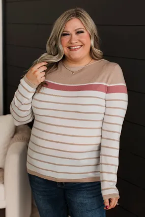 Can't Stay Away Striped Sweater- Taupe & Rose