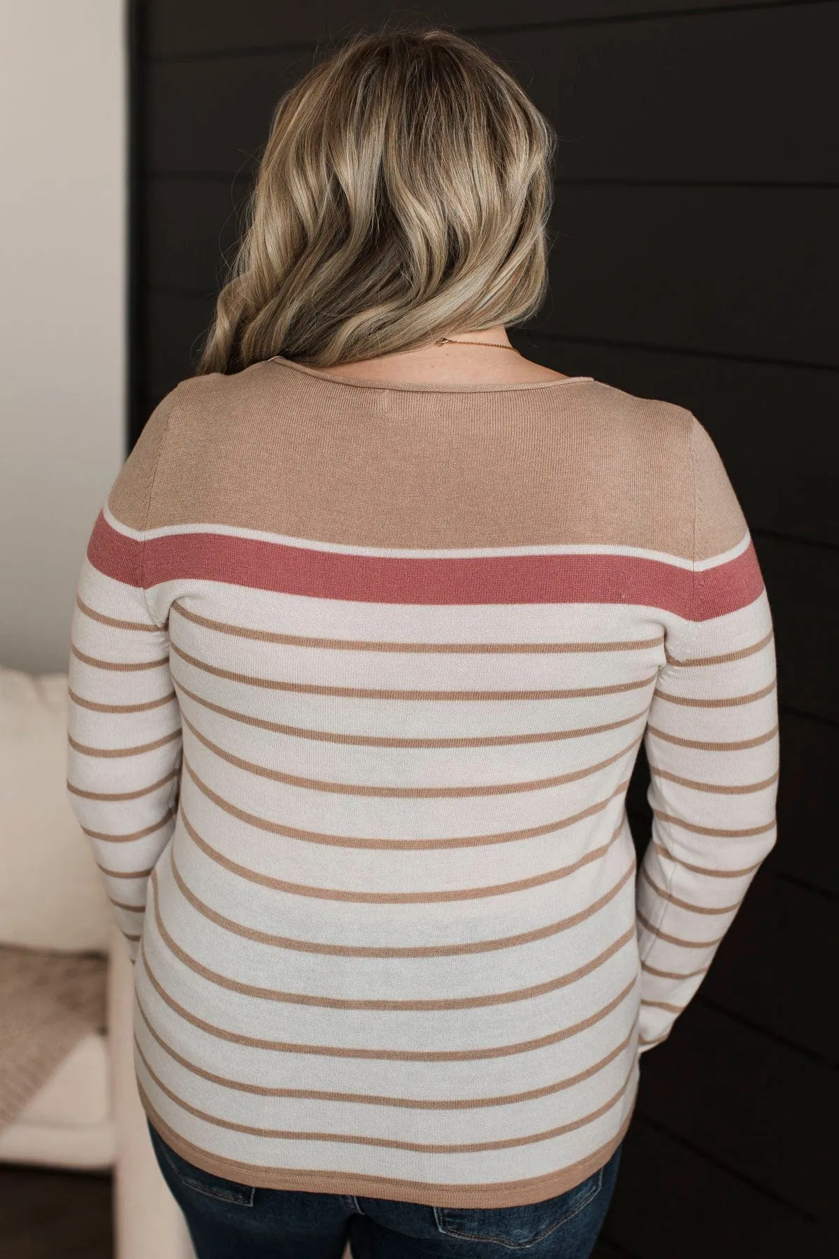 Can't Stay Away Striped Sweater- Taupe & Rose