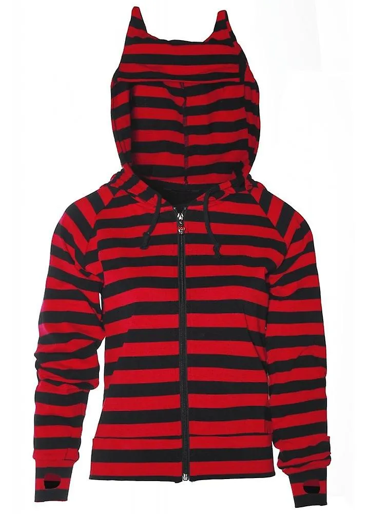 Cat Ears Striped Black and Red Hoodie