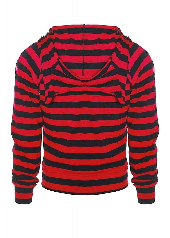 Cat Ears Striped Black and Red Hoodie