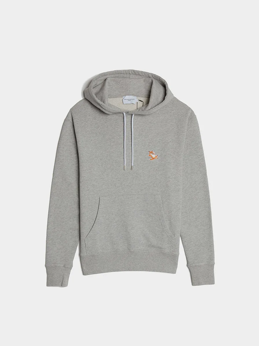 Chillax Fox Patch Classic Hoodie, Grey Melange