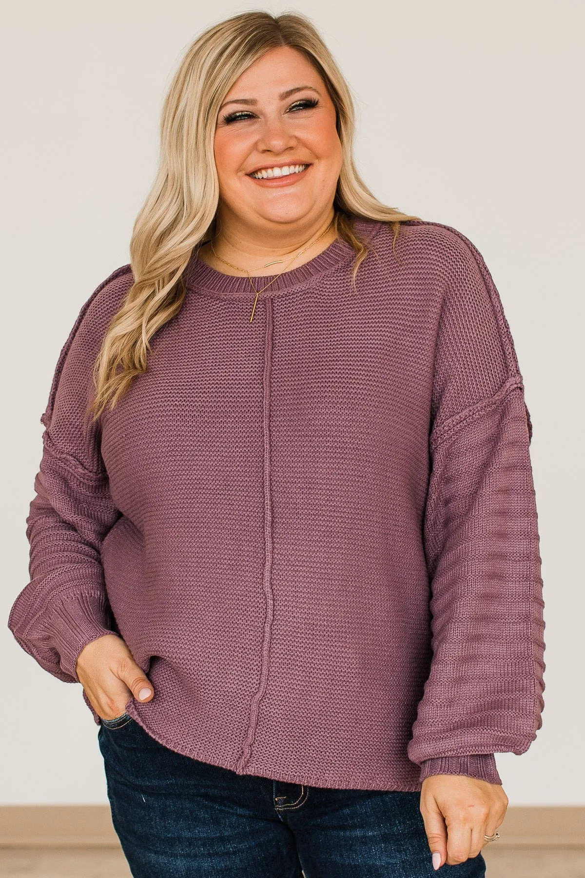 Choose To Thrive Knit Sweater- Light Eggplant