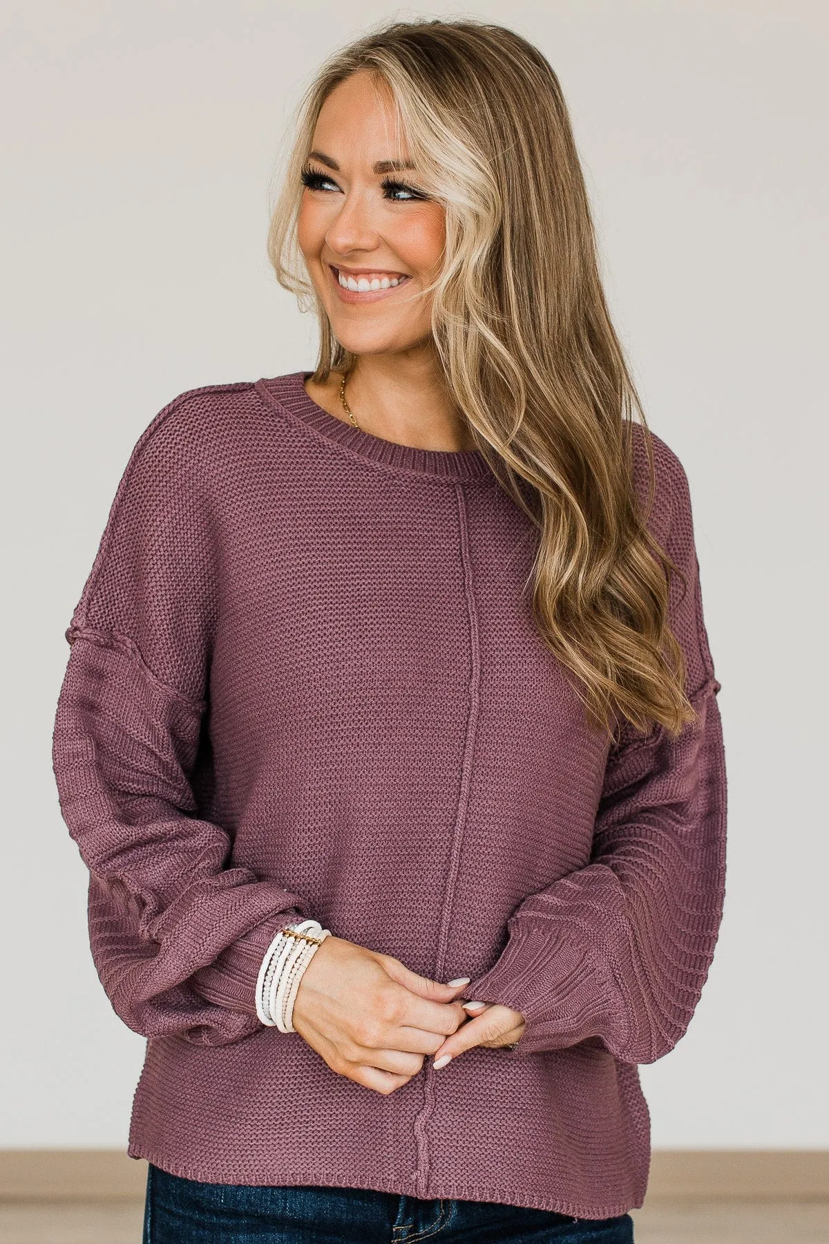 Choose To Thrive Knit Sweater- Light Eggplant