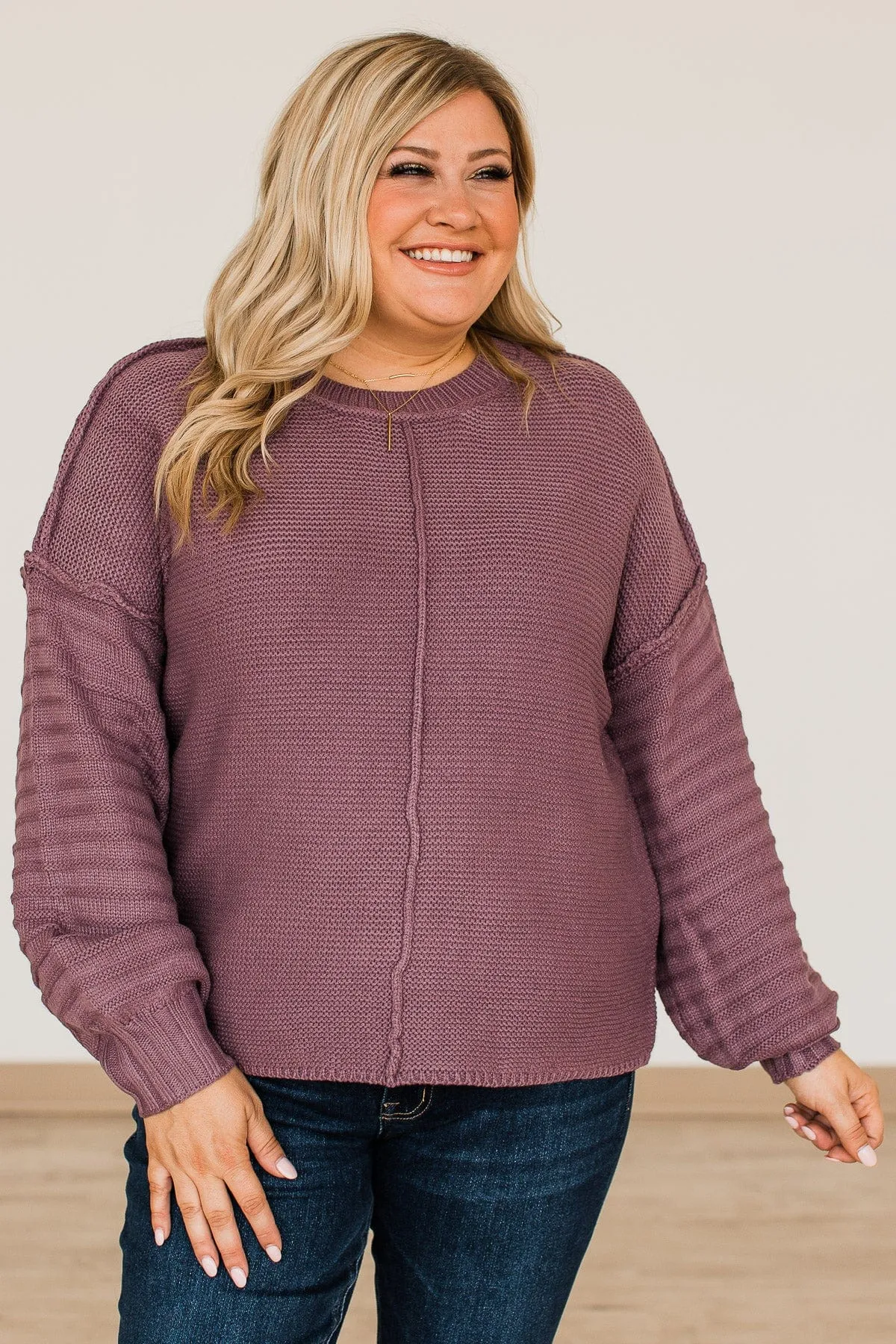 Choose To Thrive Knit Sweater- Light Eggplant