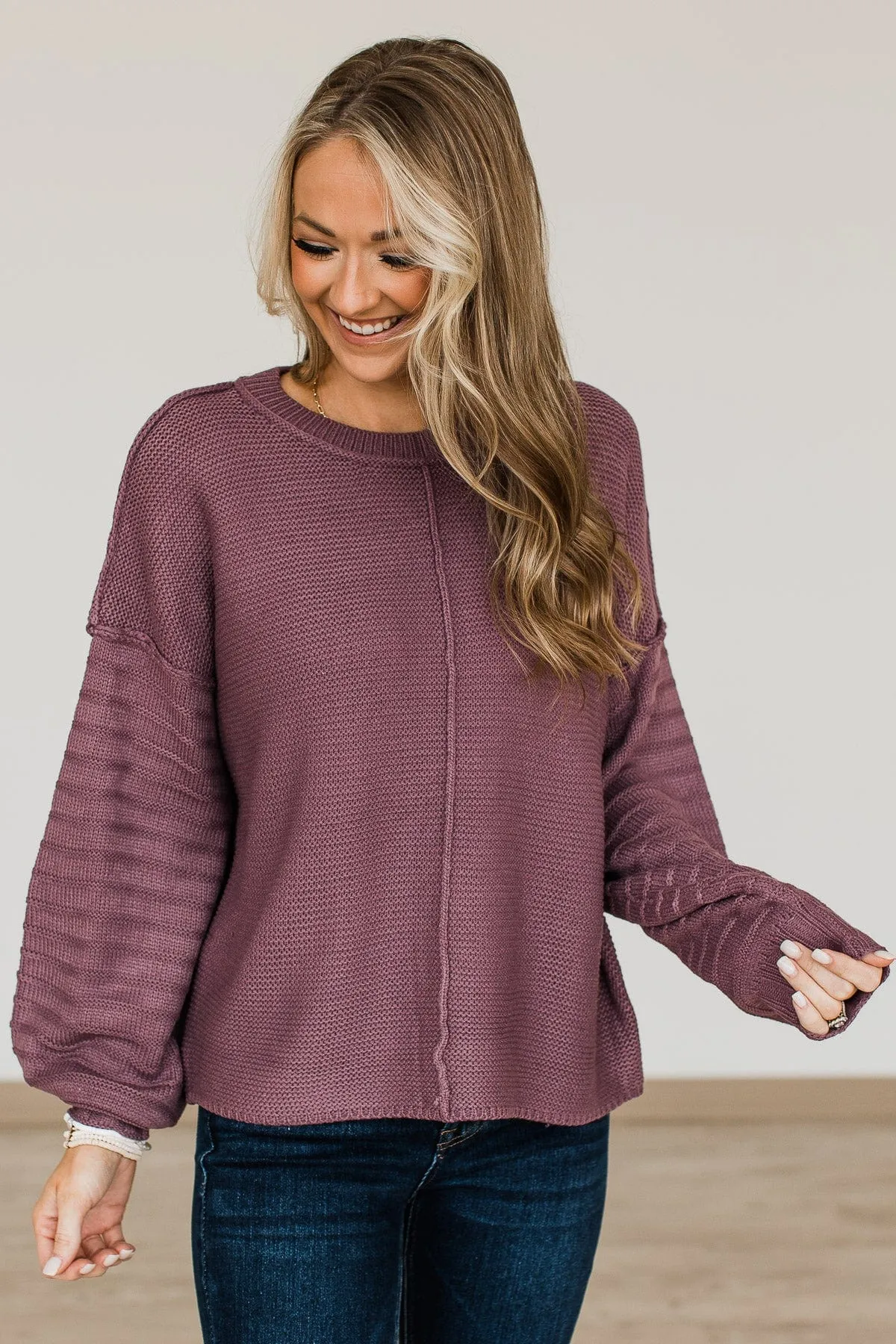 Choose To Thrive Knit Sweater- Light Eggplant