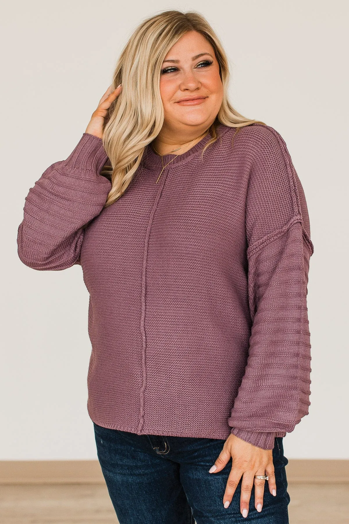 Choose To Thrive Knit Sweater- Light Eggplant