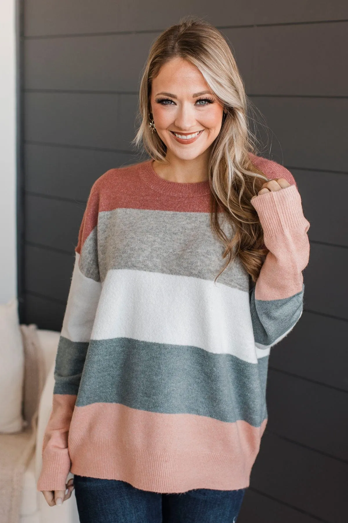 Color My World Knit Sweater- Grey & Mauve