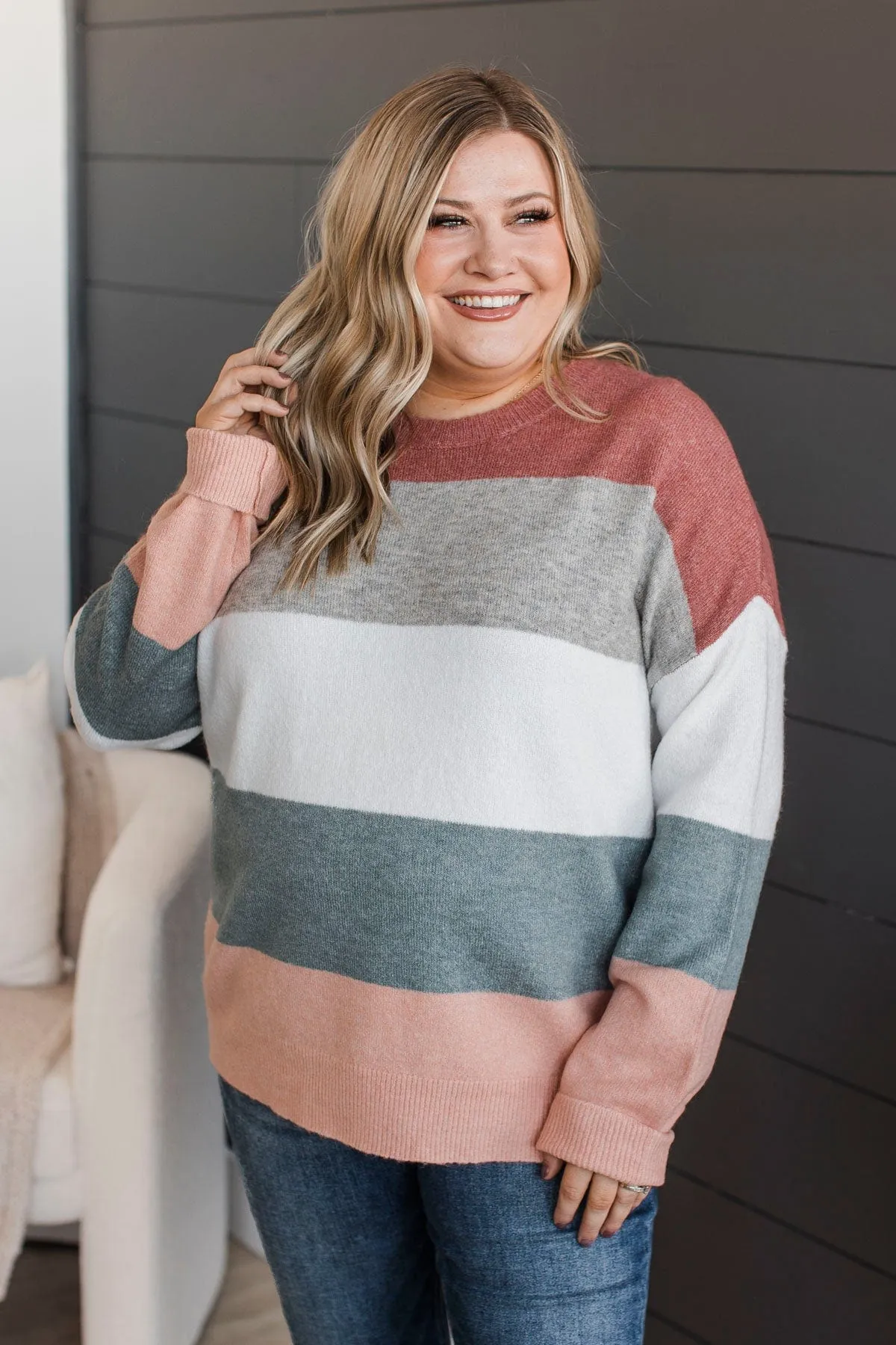 Color My World Knit Sweater- Grey & Mauve