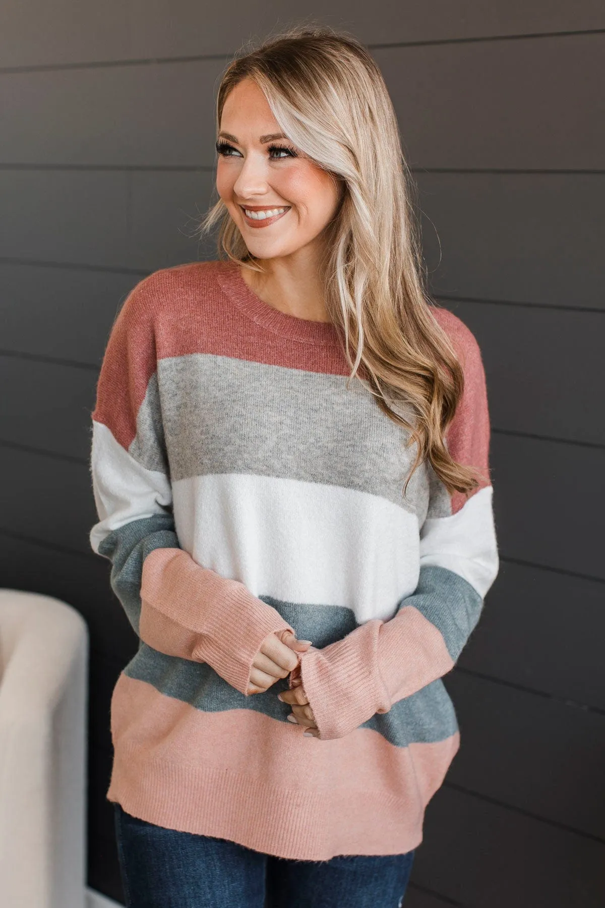 Color My World Knit Sweater- Grey & Mauve