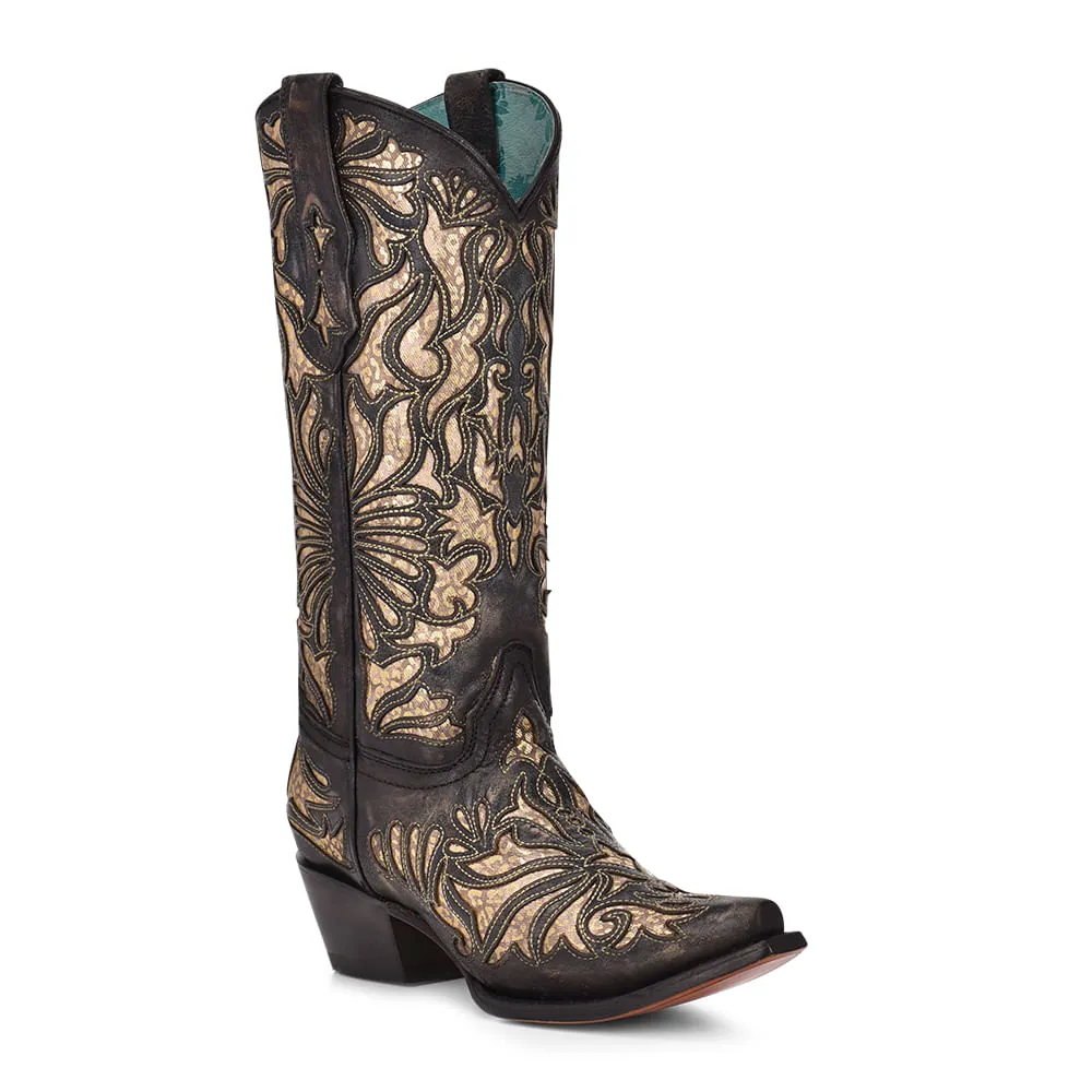 Corral Womens Black Gold Embroidered Boots