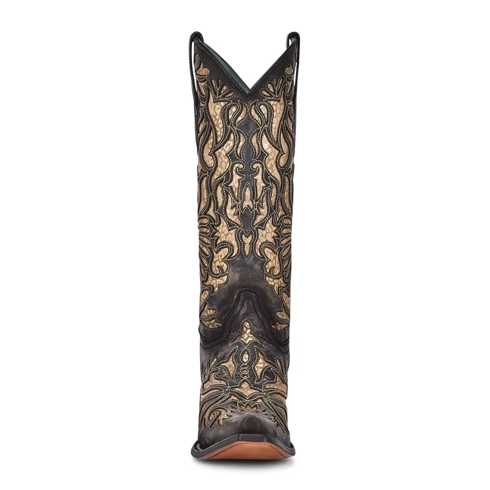 Corral Womens Black Gold Embroidered Boots