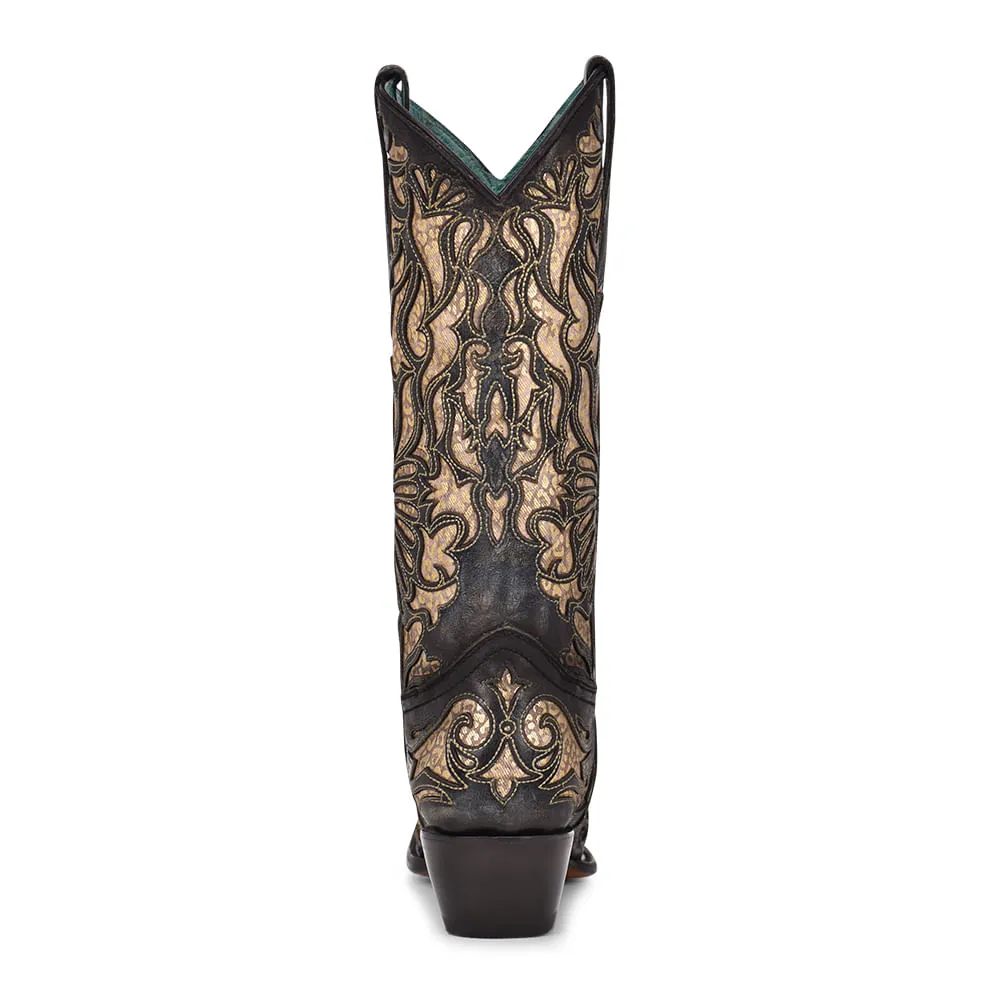 Corral Womens Black Gold Embroidered Boots