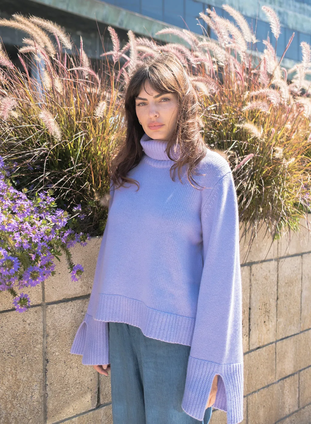 Cozy Cashmere Blend Turtleneck Sweater in Iris