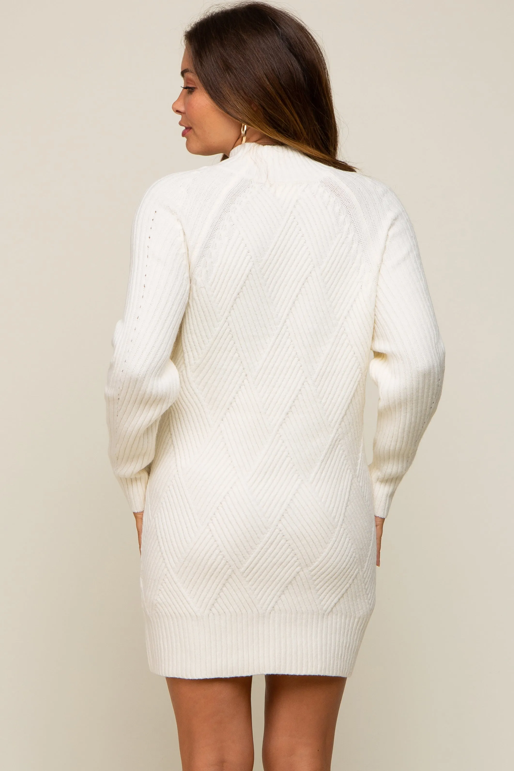 Cream Knit Long Sleeve Maternity Sweater Dress