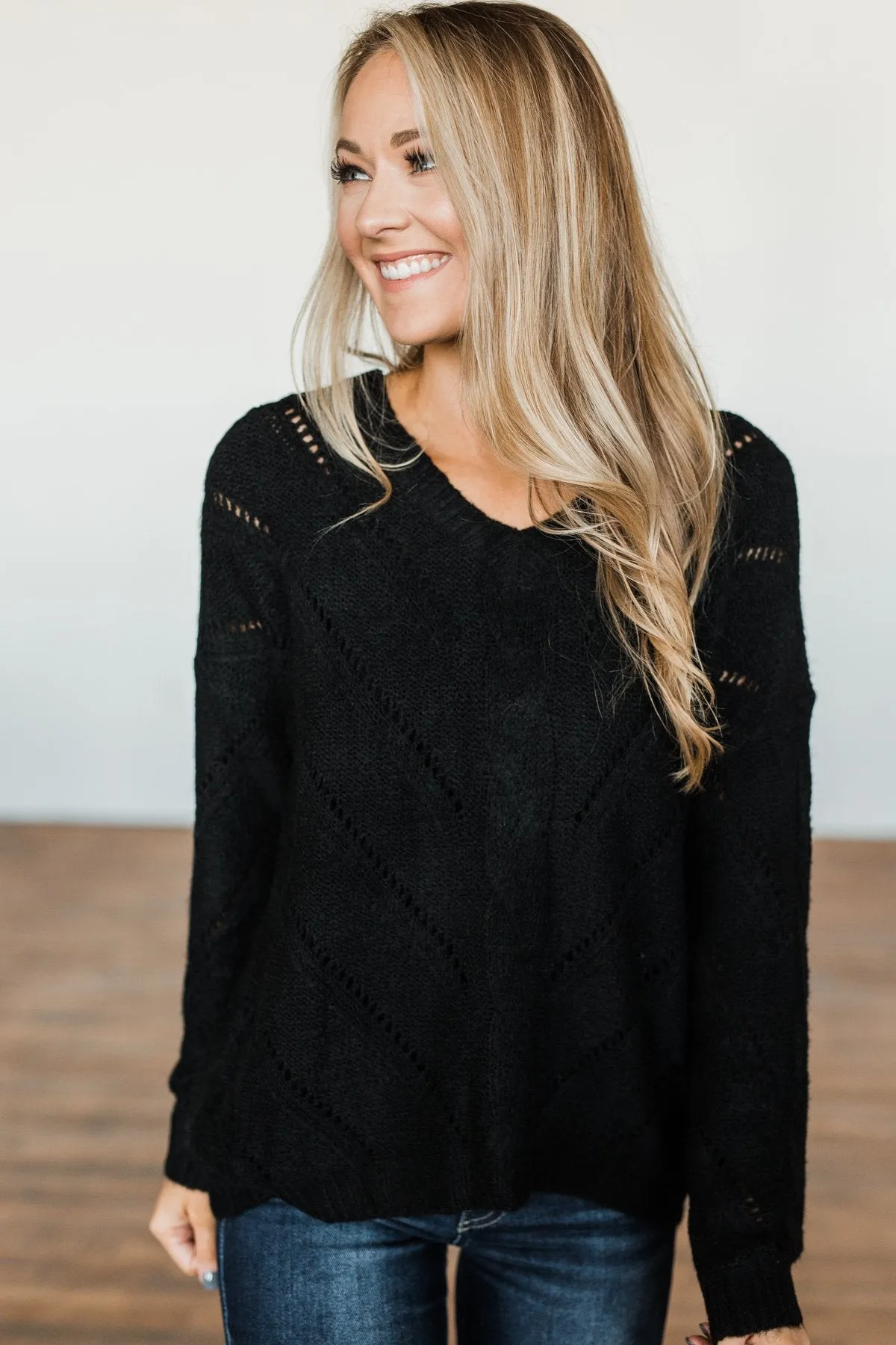 Dance Into The Night Pointelle Sweater- Black