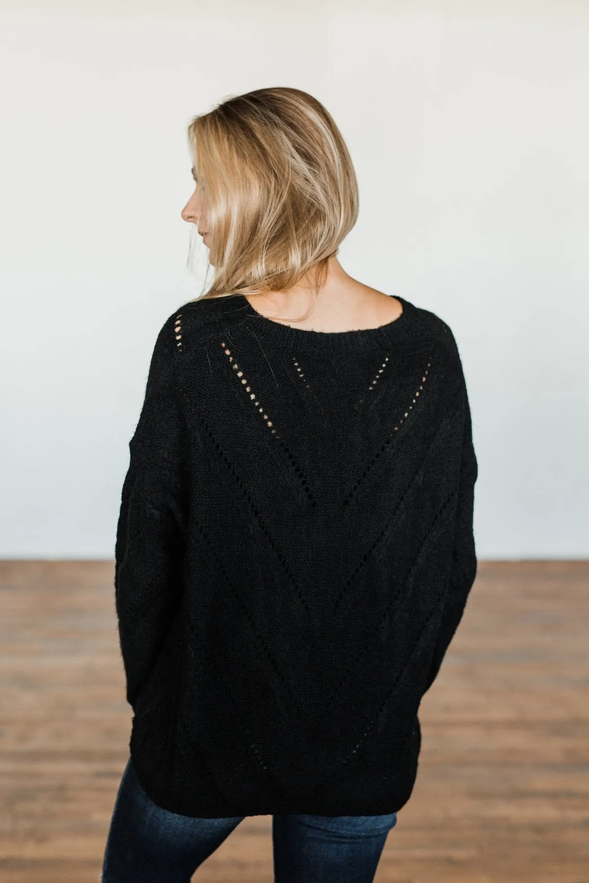 Dance Into The Night Pointelle Sweater- Black