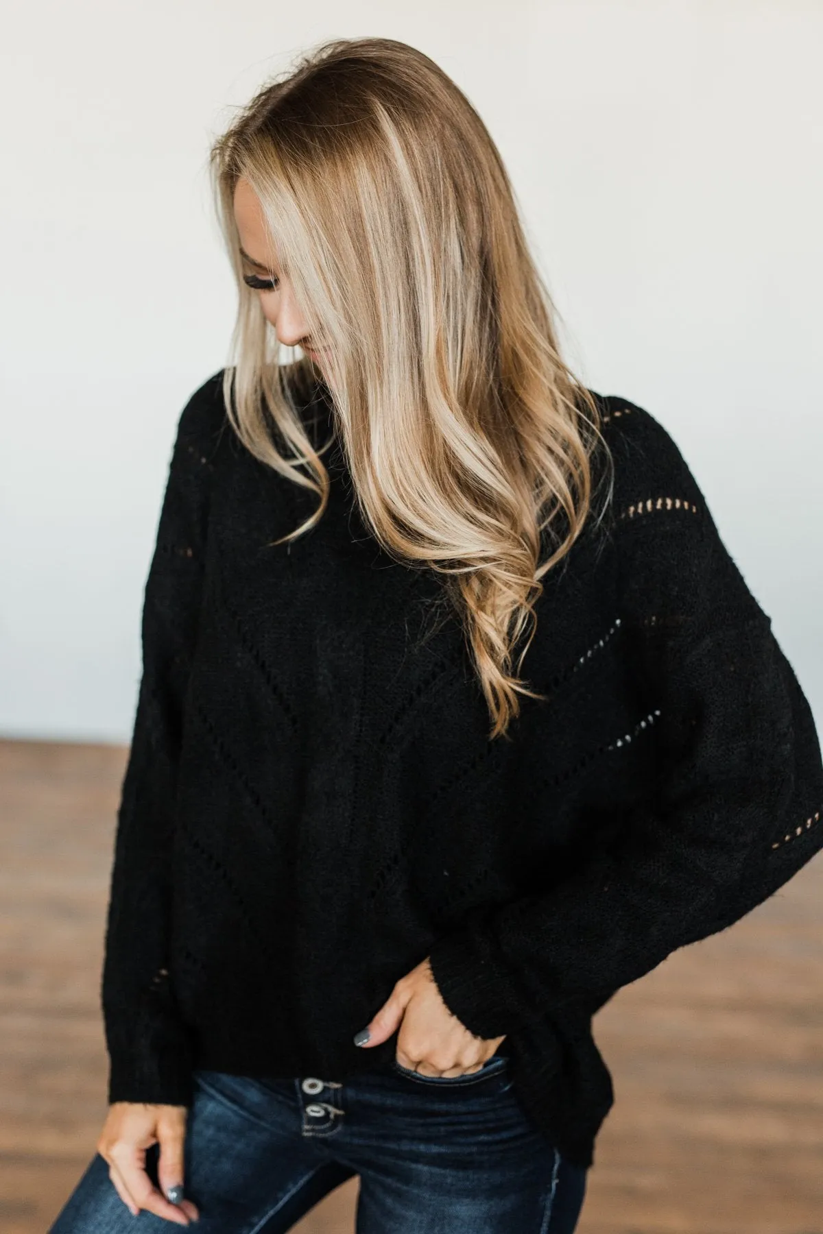 Dance Into The Night Pointelle Sweater- Black