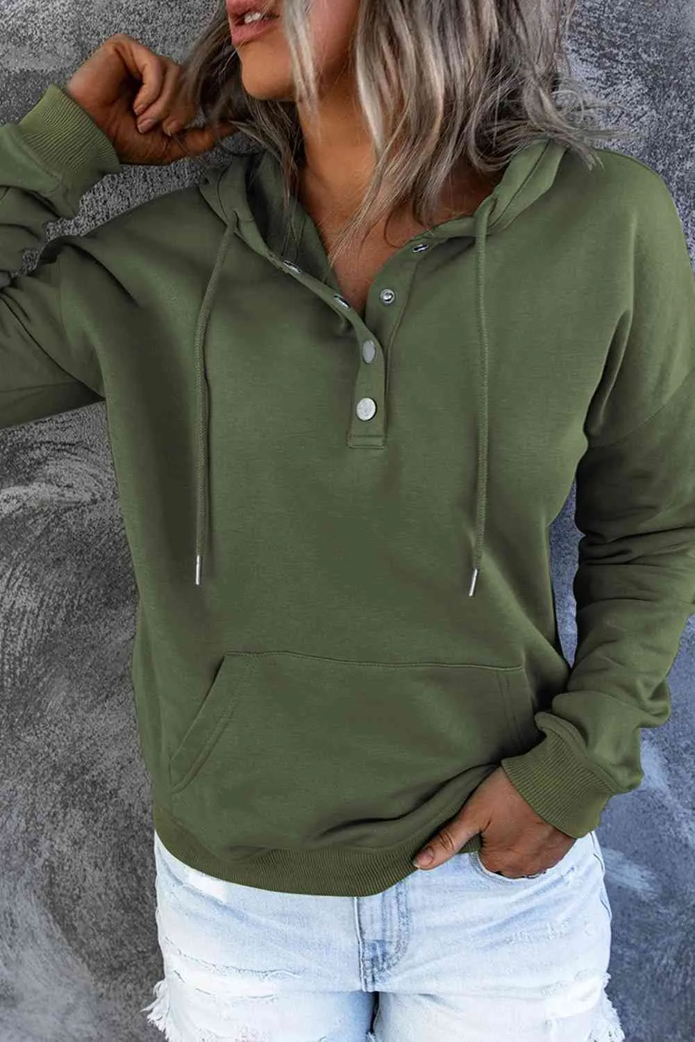 Dropped Shoulder Long Sleeve Hoodie with Pocket