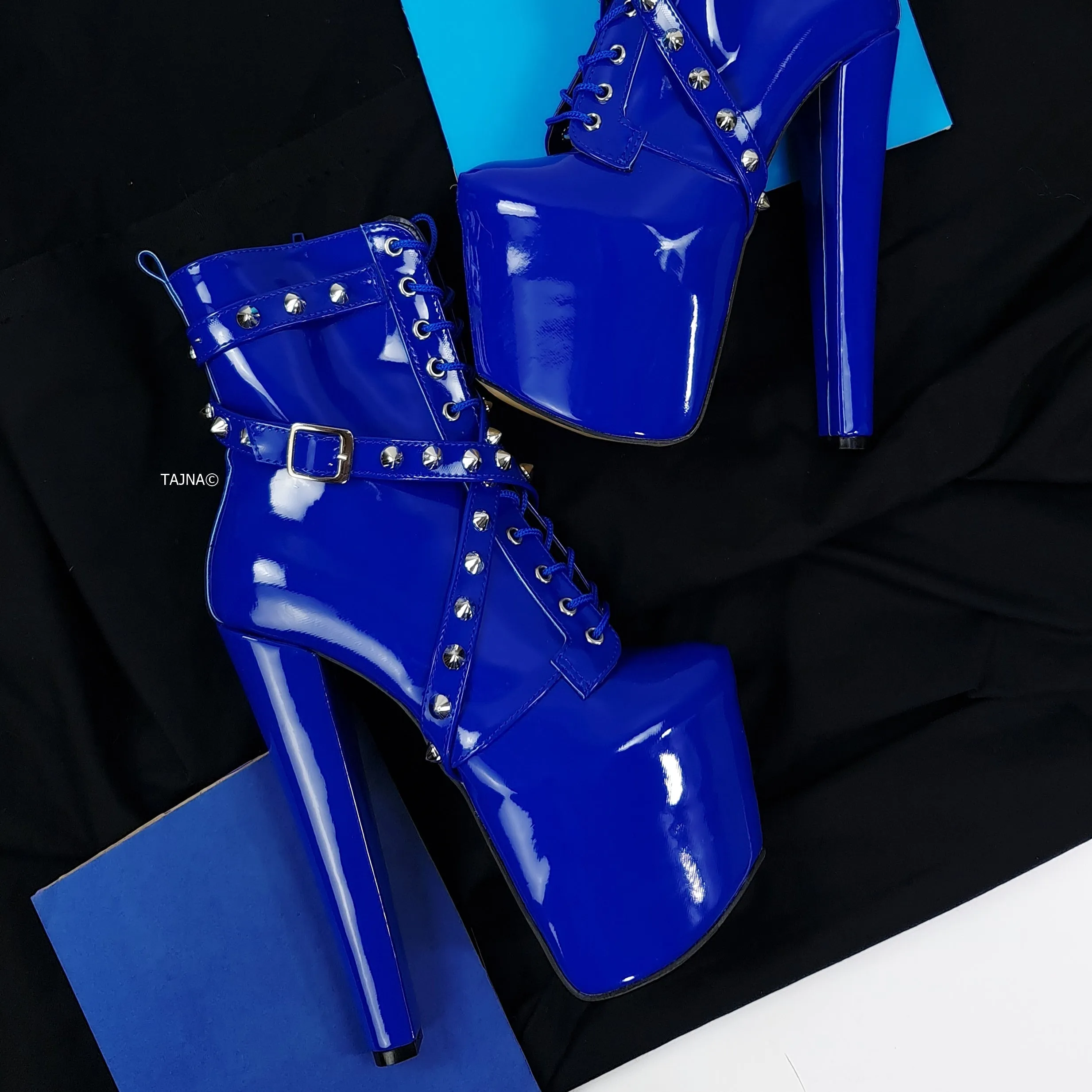 Electric Blue Spike Studs Rocker Boots