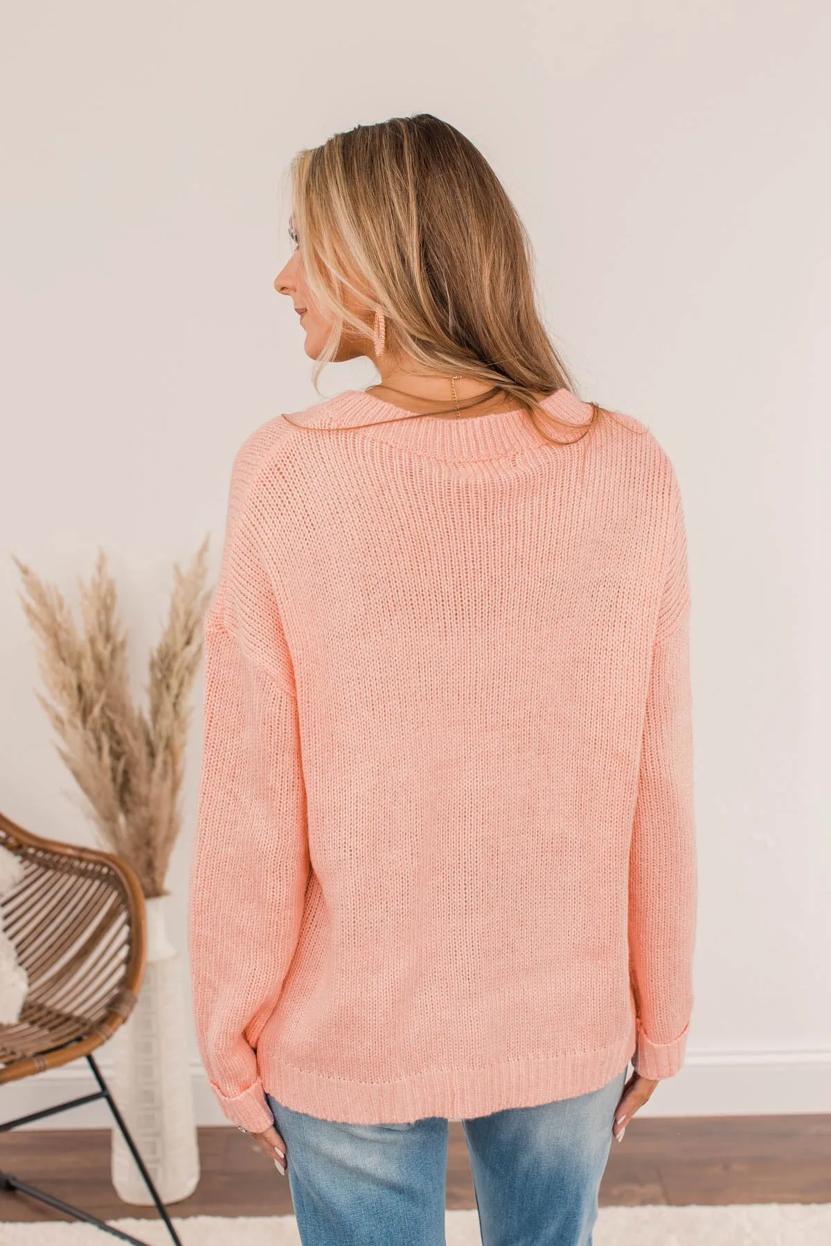 Endlessly Cozy Knit Pocket Sweater- Light Pink