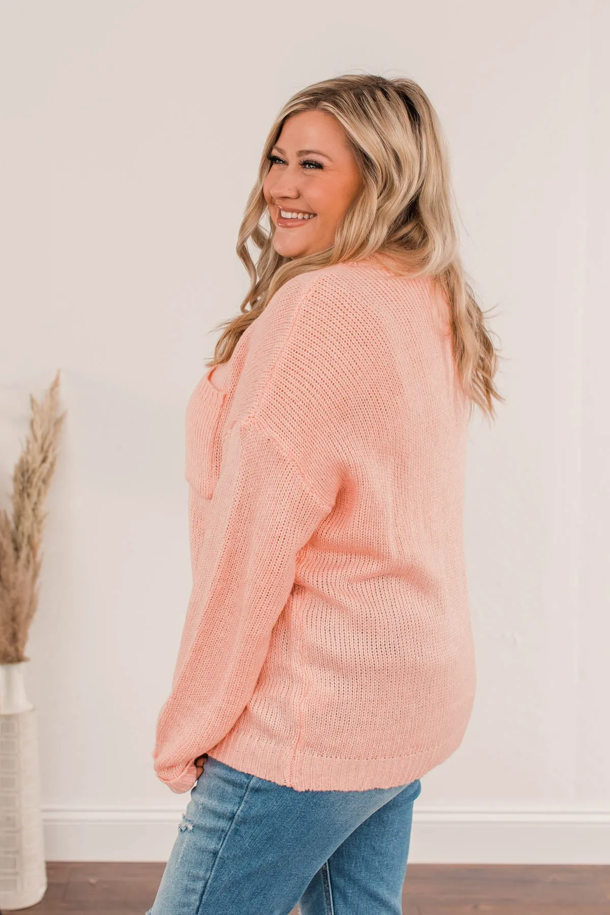 Endlessly Cozy Knit Pocket Sweater- Light Pink