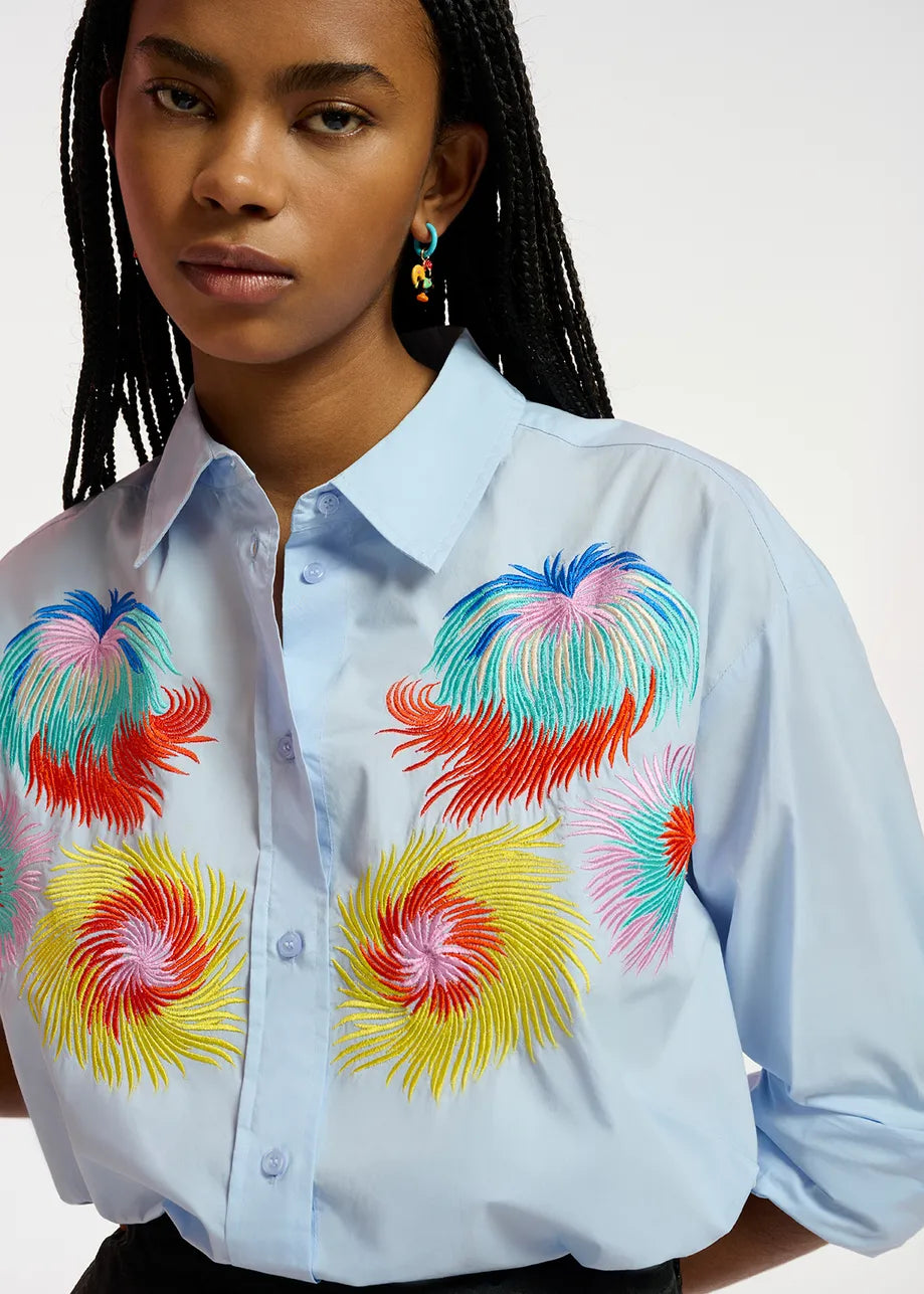 Essentiel Antwerp Eskia Embroidered Shirt in Combo Blue Regatta