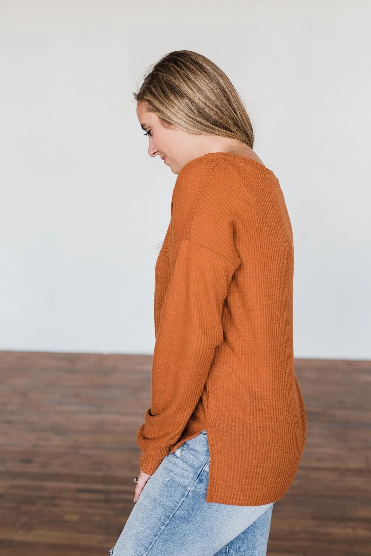 Everything Nice Waffle Knit Sweater- Burnt Orange