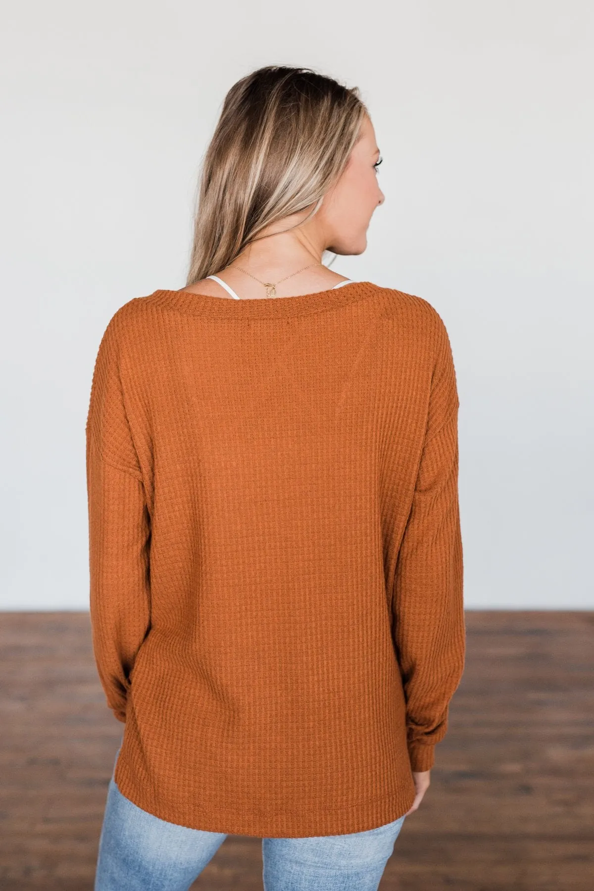 Everything Nice Waffle Knit Sweater- Burnt Orange