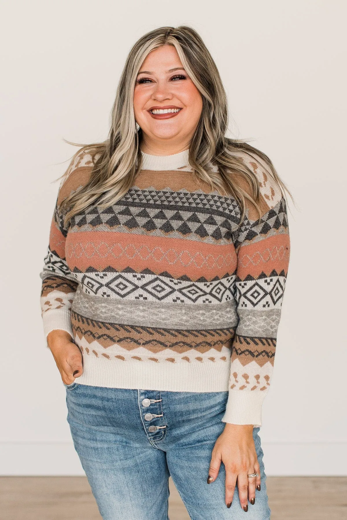 Faithful Feelings Thick Knit Sweater- Ivory & Brown