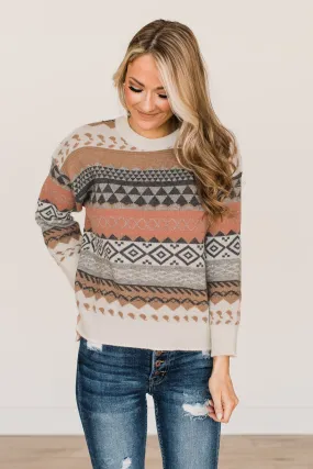 Faithful Feelings Thick Knit Sweater- Ivory & Brown