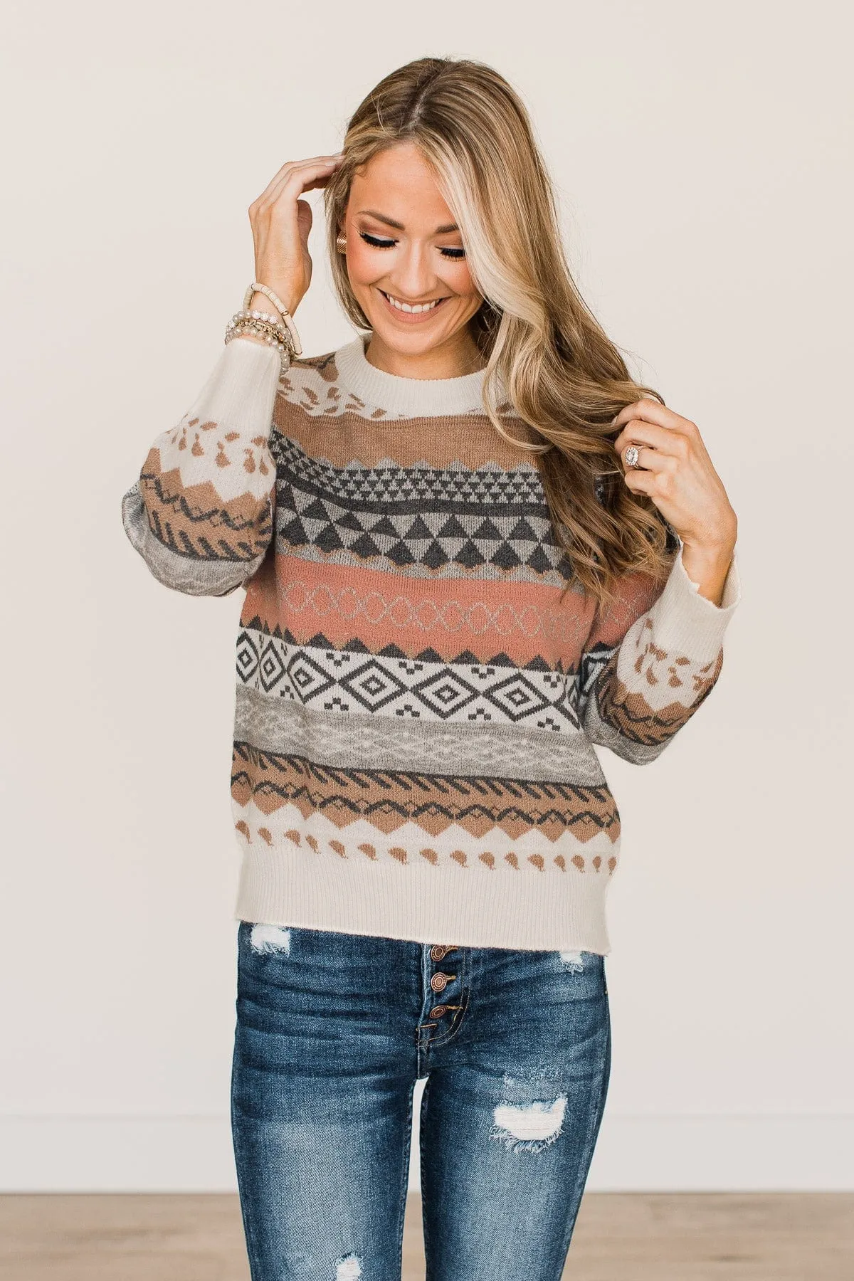 Faithful Feelings Thick Knit Sweater- Ivory & Brown