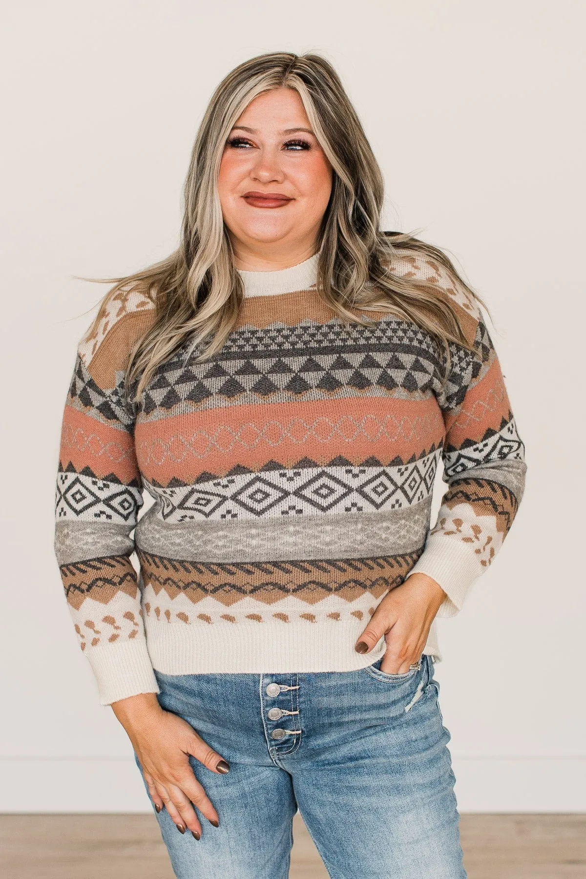 Faithful Feelings Thick Knit Sweater- Ivory & Brown