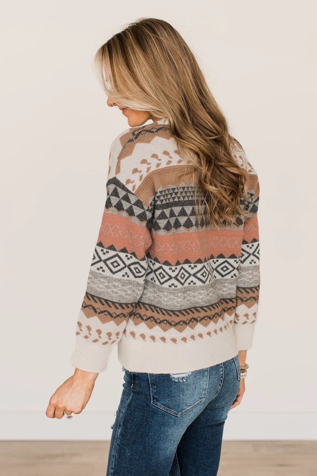 Faithful Feelings Thick Knit Sweater- Ivory & Brown